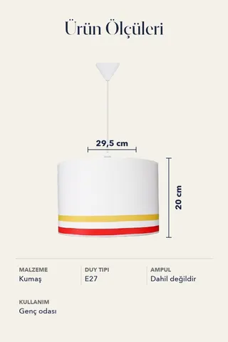 Genç Odası Taraftar Silindir Kumaş Sarkıt Avize 29,5 cm Sarı Kırmızı Şeritli — 5. görsel