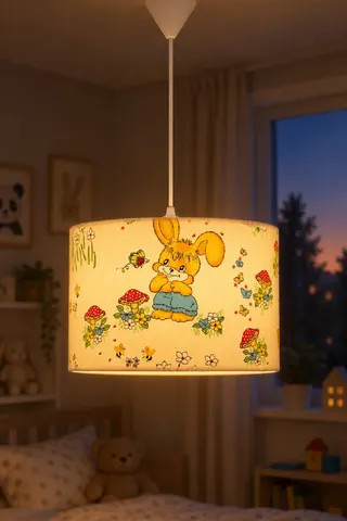 Çocuk Odası Silindir Kumaş Sarkıt Avize 30 cm Bej Tavşan — 3. görsel