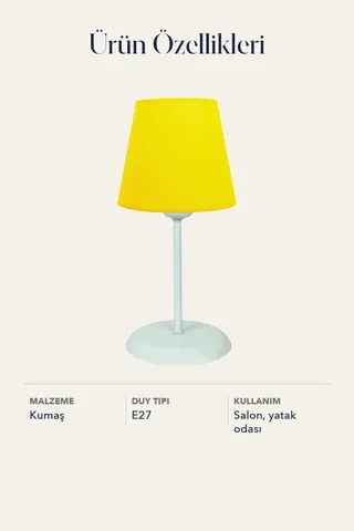 Metal Ayaklı Konik Kumaş Abajur Masa Lambası Sarı Salon Yatak Odası — 4. görsel