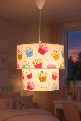 Bebek ve Çocuk Odası İkili Silindir Kumaş Sarkıt Avize Pembe Cupcake — 3. görsel