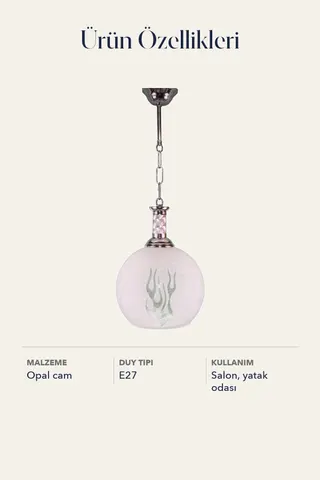 Tekli Opal Cam Avize Sarkıt Beyaz Buzlu Salon Yatak Odası — 5. görsel