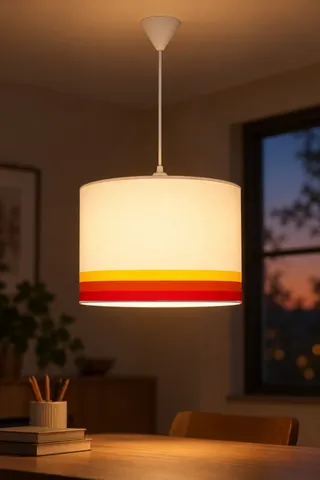 Modern Silindir Kumaş Sarkıt Avize 29,5 cm Sarı Turuncu Kırmızı Şeritli — 3. görsel