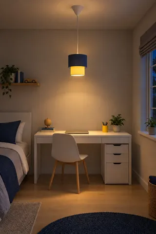 Genç Odası Taraftar İkili Silindir Kumaş Sarkıt Avize 25 cm Sarı Lacivert — 3. görsel