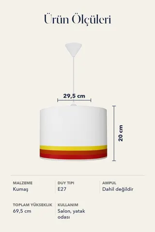 Modern Silindir Kumaş Sarkıt Avize 29,5 cm Sarı Turuncu Kırmızı Şeritli — 5. görsel