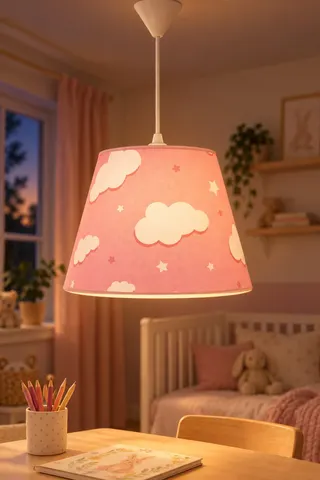 Bebek ve Çocuk Odası Konik Kumaş Sarkıt Avize Pembe Bulut — 3. görsel