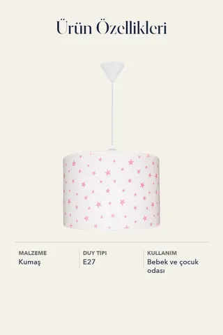 Bebek ve Çocuk Odası Küçük Silindir Kumaş Sarkıt Avize Beyaz Yıldız — 5. görsel