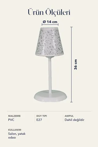 Metal Ayaklı Konik PVC Abajur Masa Lambası 14 cm Gümüş Simli Prizma — 5. görsel