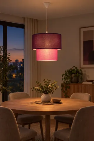 Modern İkili Silindir Kumaş Sarkıt Avize Bordo Pembe Tavan Lambası — 3. görsel