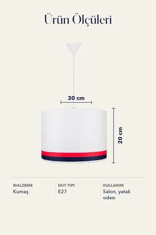 Modern Silindir Kumaş Sarkıt Avize Beyaz Kırmızı Lacivert Şeritli — 5. görsel