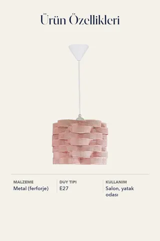 Tekli Ferforje Petek Sarkıt Avize Pembe Salon Yatak Odası — 5. görsel