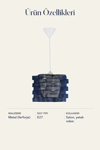 Ferforje Tekli Avize Petek Sarkıt Lacivert Salon Yatak Odası — 5. görsel