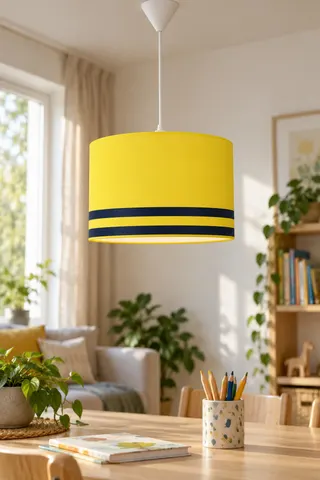 Modern Silindir Kumaş Sarkıt Avize 29,5 cm Sarı Lacivert Şeritli