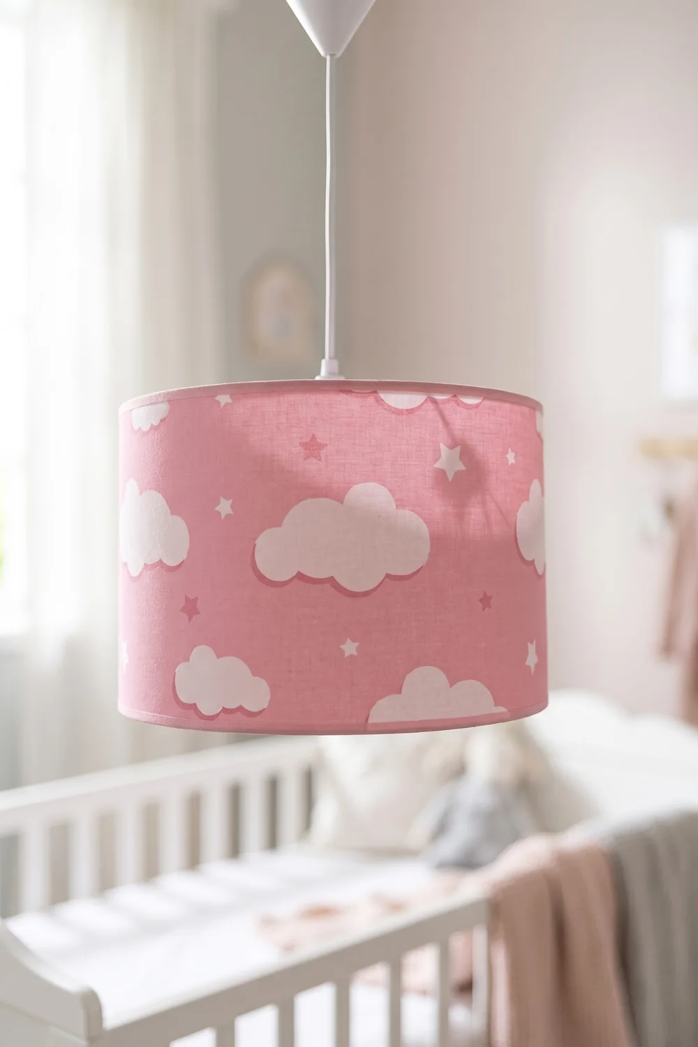 Bebek ve Çocuk Odası Silindir Kumaş Sarkıt Avize Pembe Bulut