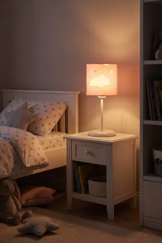 Bebek ve Çocuk Odası Silindir Kumaş Abajur Masa Lambası Pembe Bulut — 3. görsel