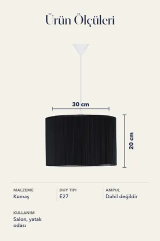 Modern Silindir Kumaş Sarkıt Avize 30 cm Siyah Tavan Lambası — 5. görsel
