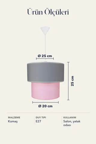 Modern İkili Silindir Kumaş Sarkıt Avize Gri Pembe Tavan Lambası — 5. görsel