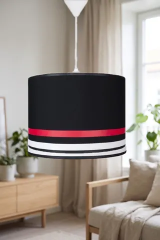 Modern Silindir Kumaş Sarkıt Avize 29,5 cm Siyah Kırmızı Beyaz Şeritli