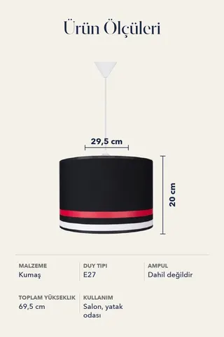 Modern Silindir Kumaş Sarkıt Avize 29,5 cm Siyah Kırmızı Beyaz Şeritli — 4. görsel