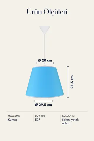 Modern Konik Kumaş Sarkıt Avize Gök Mavisi Tavan Lambası — 5. görsel