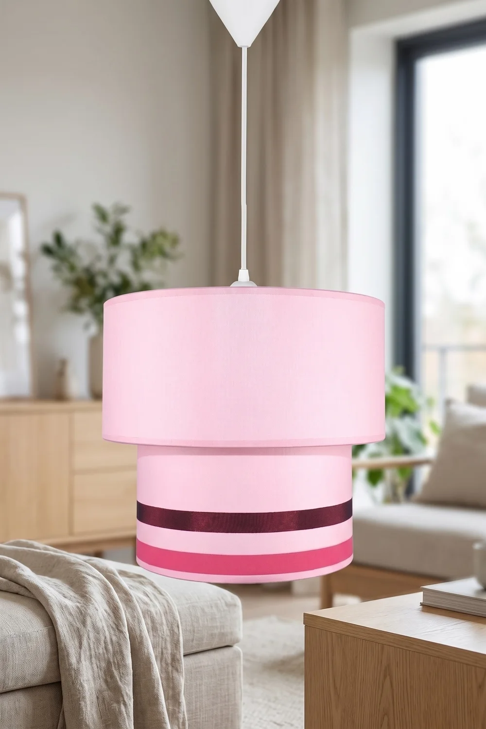 Modern İkili Silindir Kumaş Sarkıt Avize 25 cm Pembe