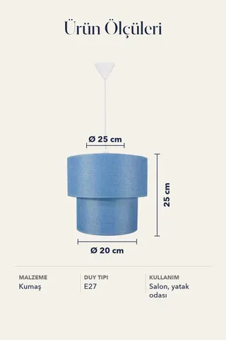 Modern İkili Silindir Kumaş Sarkıt Avize Mavi Tavan Lambası — 6. görsel