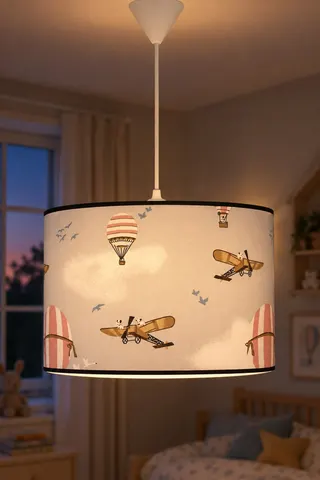 Çocuk Odası Silindir Kumaş Sarkıt Avize Gri Balon Uçak — 3. görsel