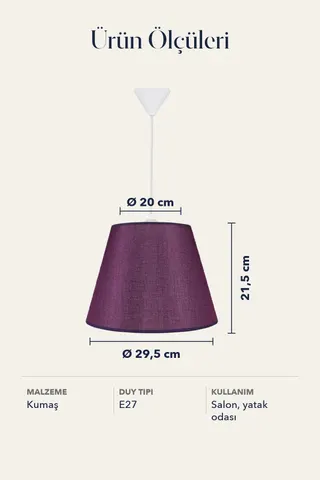 Modern Konik Kumaş Sarkıt Avize Mürdüm Tavan Lambası Salon Yatak Odası — 5. görsel