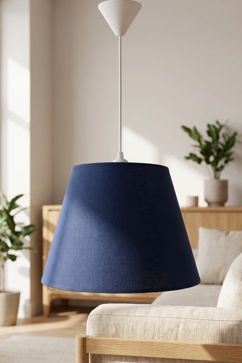 Modern Konik Kumaş Sarkıt Avize Lacivert Tavan Lambası Salon Yatak Odası