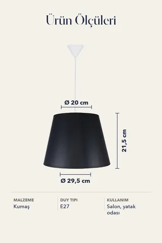 Modern Konik Kumaş Sarkıt Avize Siyah Tavan Lambası Salon Yatak Odası — 5. görsel