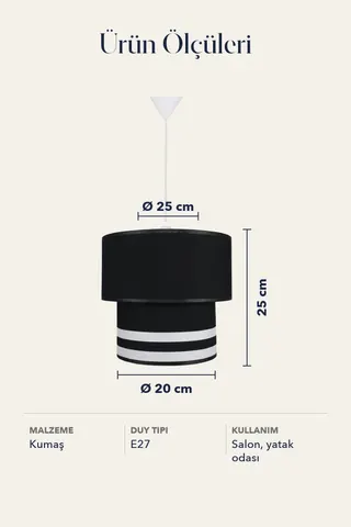 Modern İkili Silindir Kumaş Sarkıt Avize Siyah Beyaz Şeritli — 5. görsel