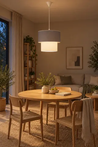 Modern İkili Silindir Kumaş Sarkıt Avize Gri Beyaz Tavan Lambası — 3. görsel
