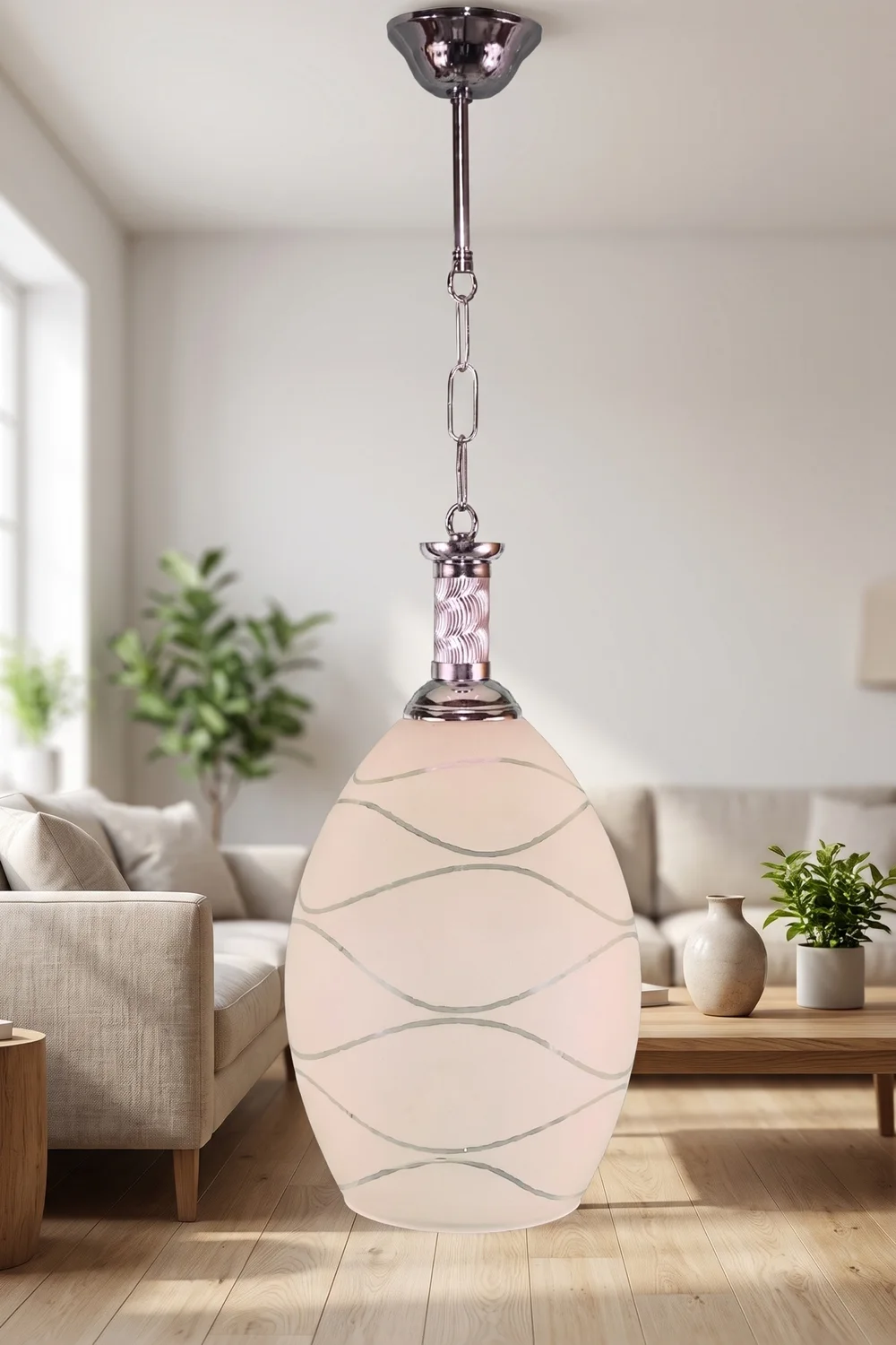 Tekli Opal Cam Avize Sarkıt Krem Su Yolu Salon Yatak Odası