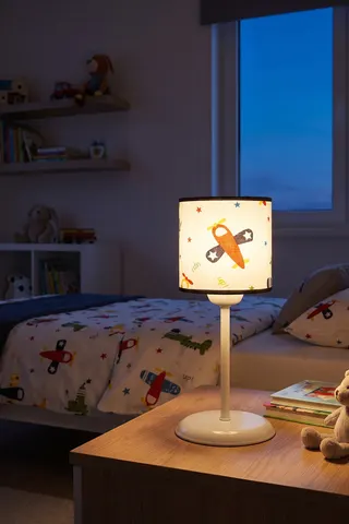 Çocuk Odası Silindir Kumaş Abajur Masa Lambası Beyaz Uçak — 3. görsel