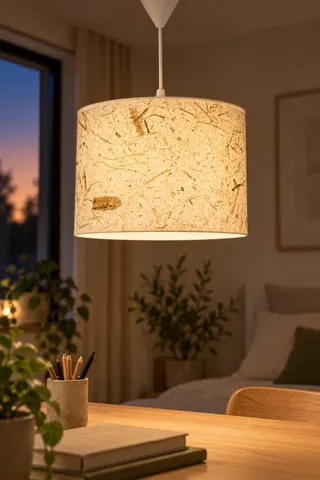 Modern Silindir Kumaş Sarkıt Avize Krem Desenli Tavan Lambası — 3. görsel