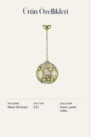 FERFORJE TEKLİ AVİZE KAFES SARKIT-GOLD ALTIN — 5. görsel