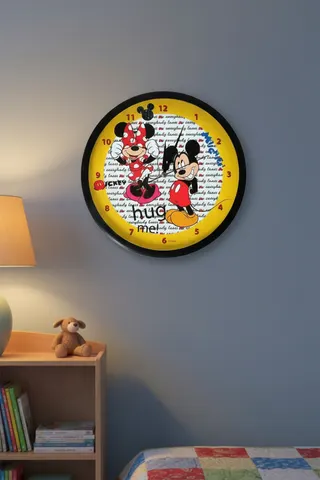 Lisanslı Mickey ve Minnie Mouse Çocuk Odası Duvar Saati Yuvarlak Plastik Pilli Sarı — 2. görsel