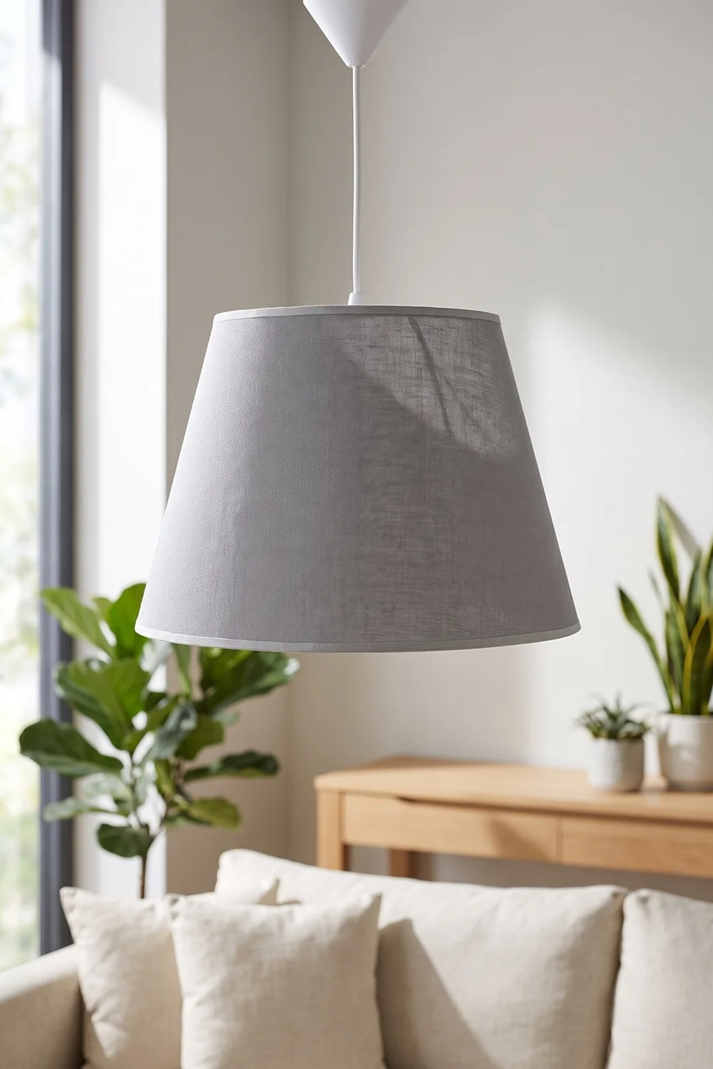Modern Konik Kumaş Sarkıt Avize Gri Tavan Lambası Salon Yatak Odası