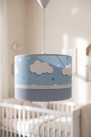 Çocuk Odası Kumaş Sarkıt Avize Mavi Bulut Şeritli Bebek ve Çocuk Odası