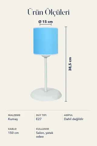 Metal Ayaklı Silindir Kumaş Abajur Masa Lambası 15 cm Gök Mavisi — 5. görsel