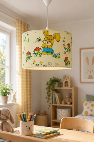 Çocuk Odası Silindir Kumaş Sarkıt Avize 30 cm Bej Tavşan — 2. görsel