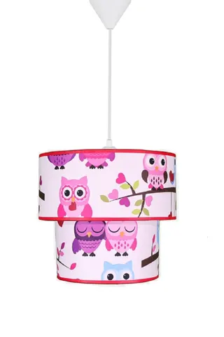 Çocuk Odası İkili Silindir Kumaş Sarkıt Avize 25 cm Pembe Baykuş — 4. görsel