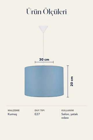 Modern Silindir Kumaş Sarkıt Avize Mat Mavi Tavan Lambası — 5. görsel
