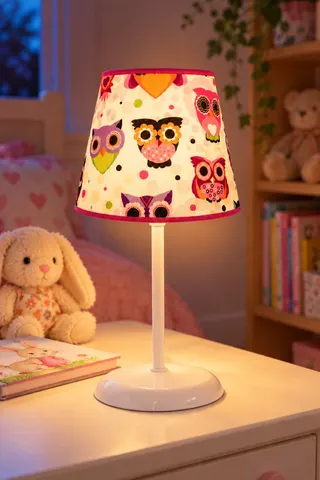 Çocuk Odası Konik Kumaş Abajur Masa Lambası 13,5 cm Fuşya Baykuş — 3. görsel