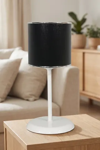 Metal Ayaklı Silindir PVC Abajur Masa Lambası Siyah Salon Yatak Odası