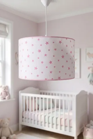 Bebek ve Çocuk Odası Silindir Kumaş Sarkıt Avize Beyaz Pembe Yıldız