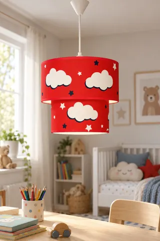 Bebek ve Çocuk Odası İkili Silindir Kumaş Sarkıt Avize 27 cm Kırmızı Bulut — 2. görsel