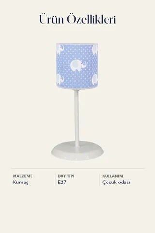 Çocuk Odası Silindir Kumaş Abajur Masa Lambası Mavi Fil — 4. görsel
