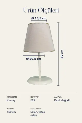 Metal Ayaklı Konik Kumaş Abajur Masa Lambası 13,5 cm Bej — 5. görsel