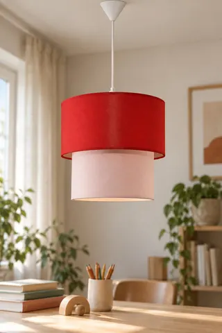 Modern İkili Silindir Kumaş Sarkıt Avize 25 cm Kırmızı Pembe — 2. görsel