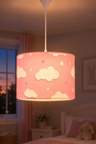 Bebek ve Çocuk Odası Silindir Kumaş Sarkıt Avize Pembe Bulut — 3. görsel